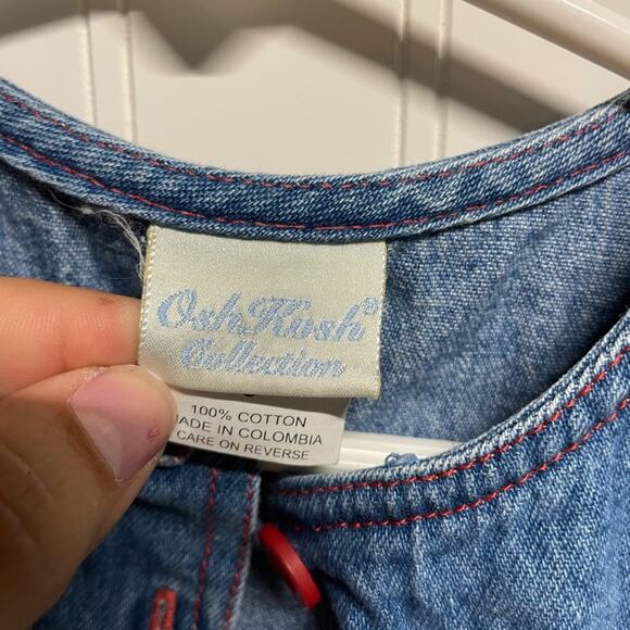 [Oshkosh Collection] Blue Denim Button Down Dress Paint Brushes Pockets Girls 5 - Picture 5 of 7